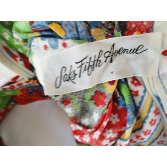 Vtg Gingham Saks Fifth Avenue Turban Hat Draped Gathered Multi Colored Fabric